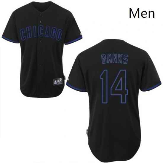 Mens Majestic Chicago Cubs 14 Ernie Banks Replica Black Fashion MLB Jersey